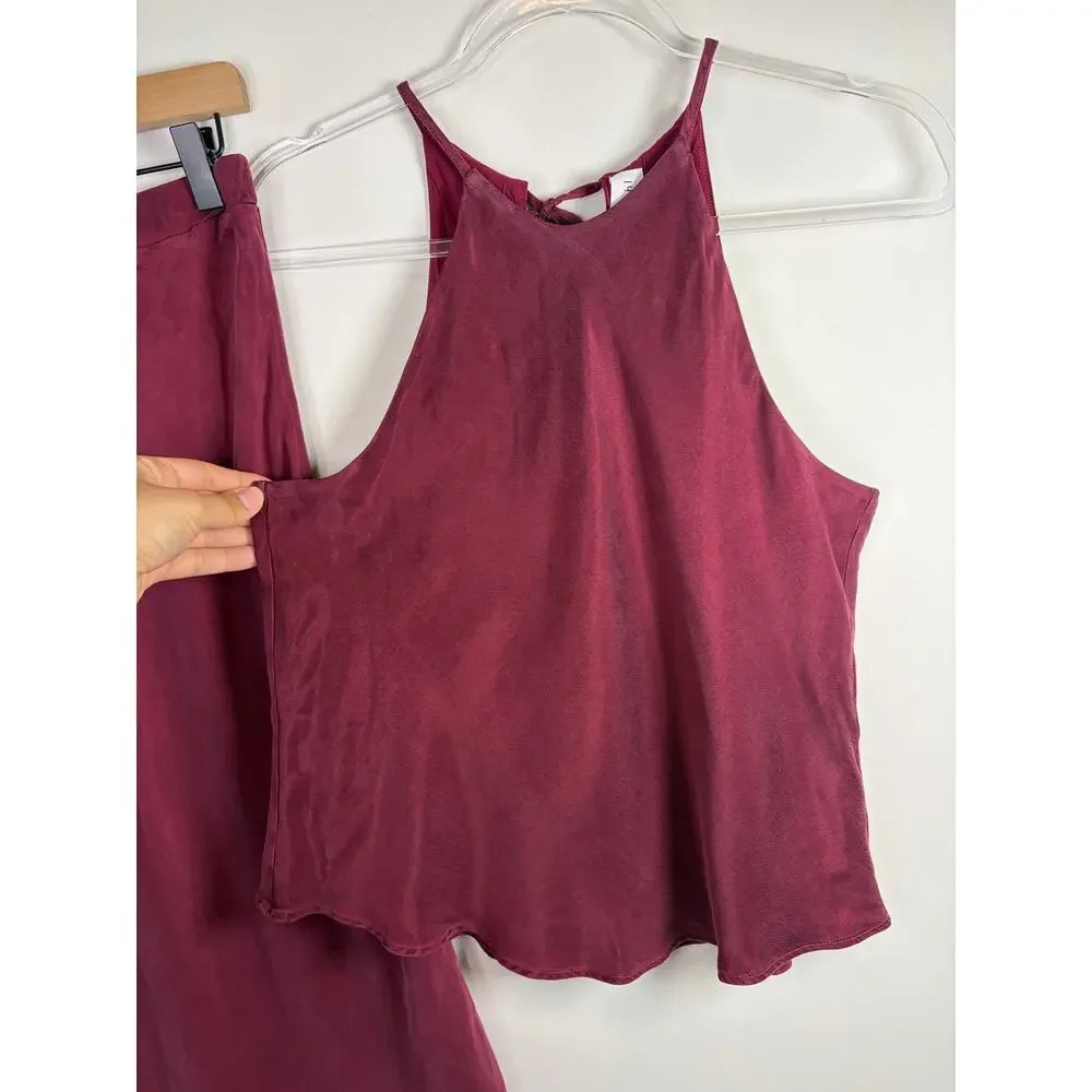 Bella Dahl Deep Plum Cupro Satin Bias Halter and Matching Skirt 2pc Set Small